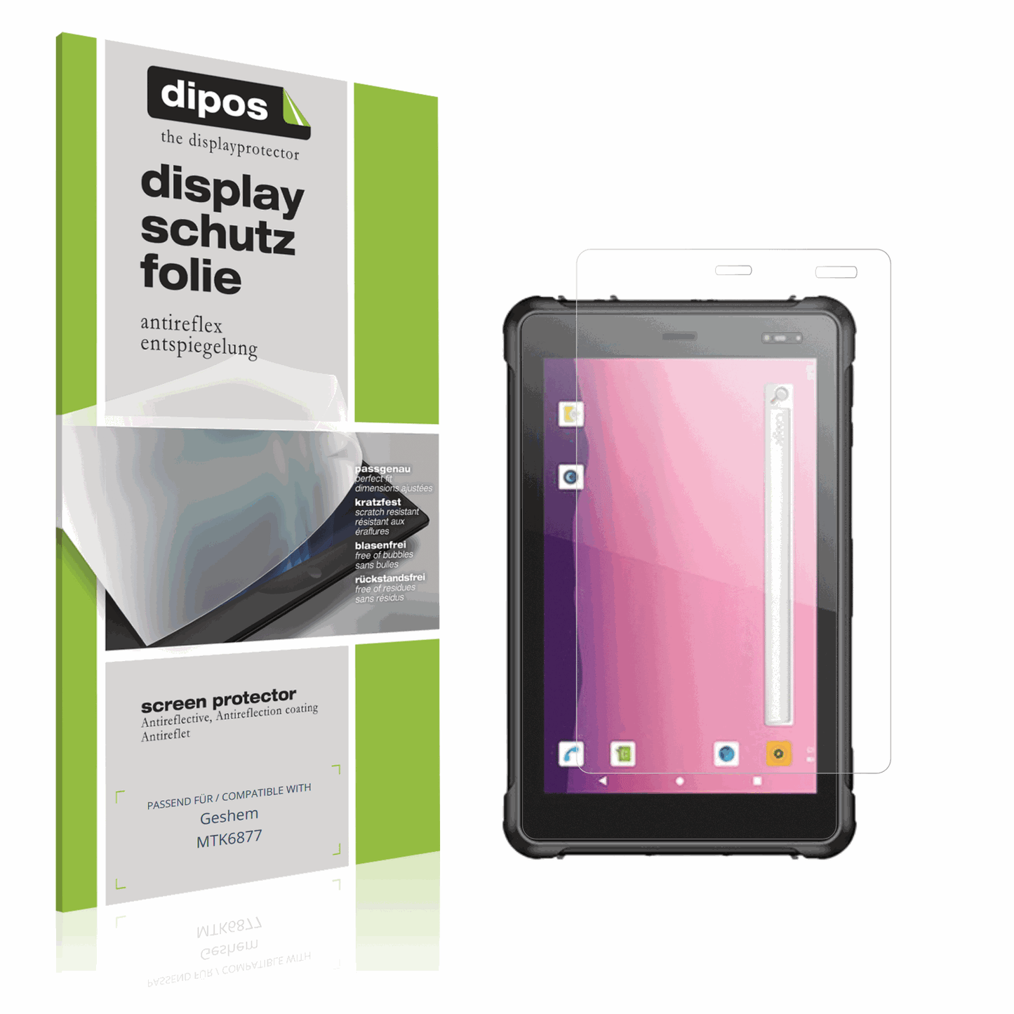 Matte Displayschutzfolie von dipos passend für geshemmtk6877, präziser Zuschnitt und blasenfrei montiert