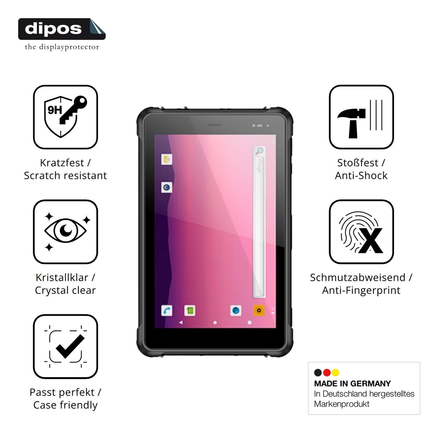 Displayschutz hergestellt in Deutschland, höchste Qualität made in Germany