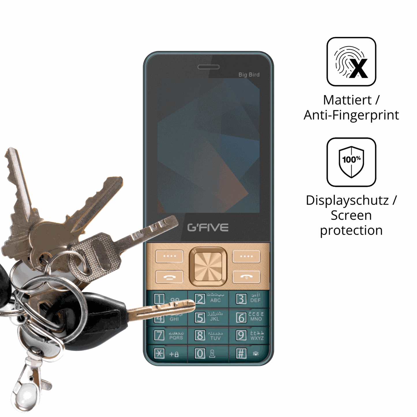 dipos Displayschutz für GFive Big Bird New, mattierte Oberfläche, Blickschutzfilter und perfekter Passform