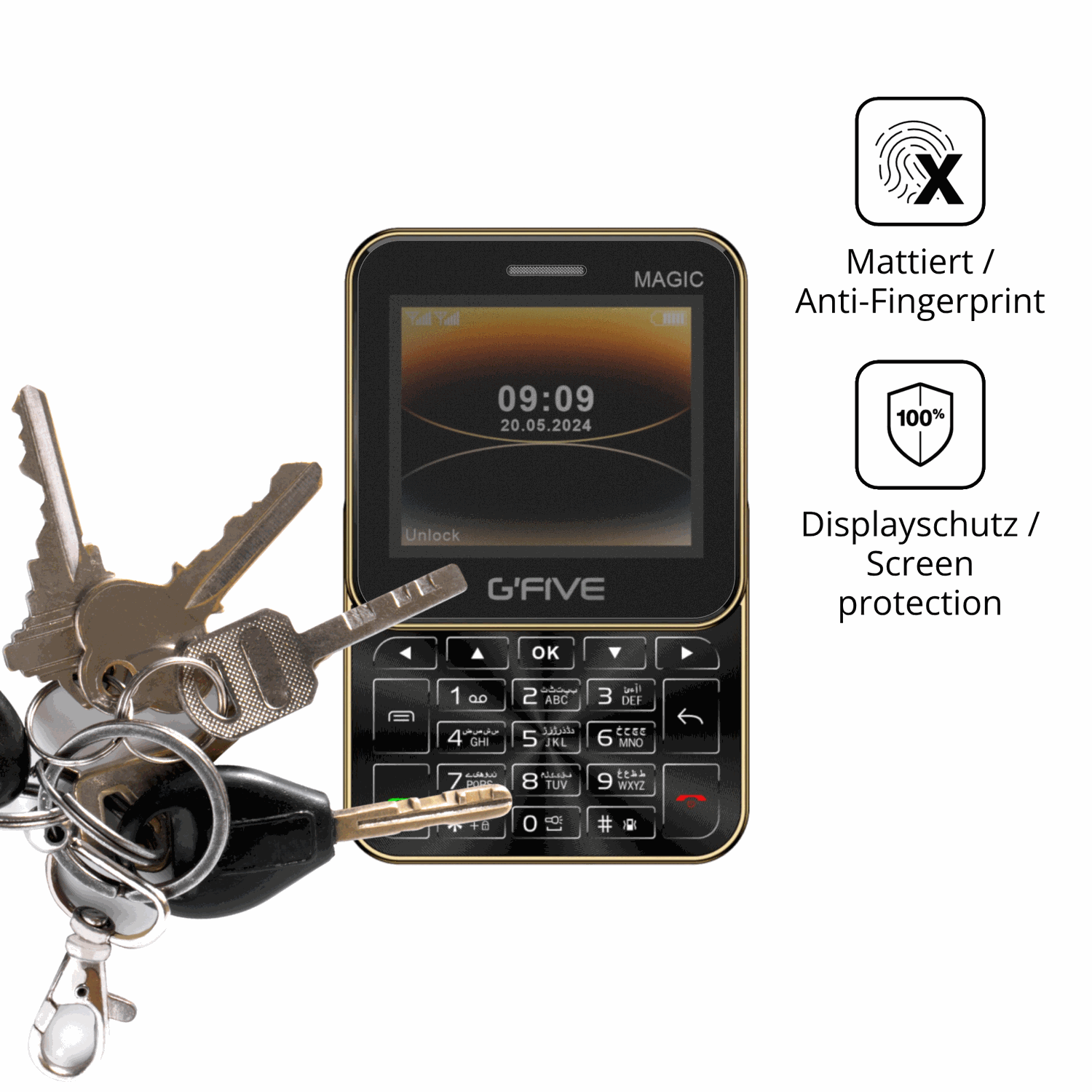 dipos Displayschutz für GFive Magic, mattierte Oberfläche, Blickschutzfilter und perfekter Passform