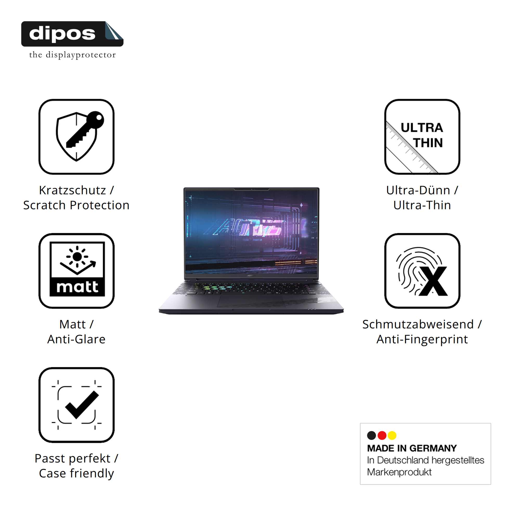 Displayschutz hergestellt in Deutschland, höchste Qualität made in Germany