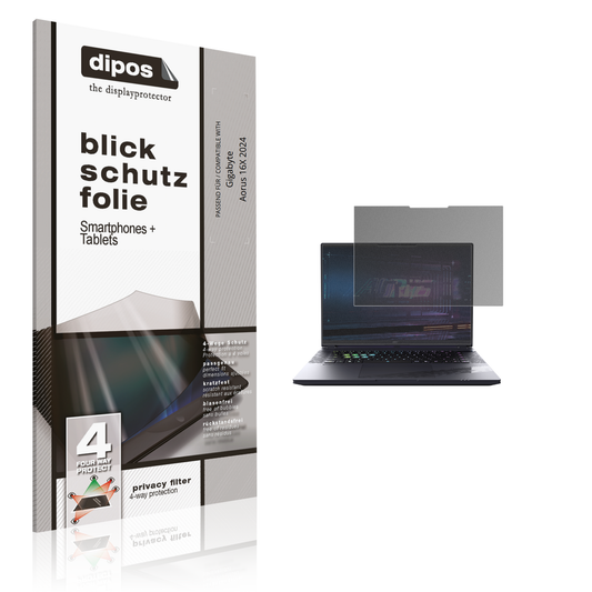 Blickschutzfolie von dipos passend für Gigabyte Aorus 16X 2024, präziser Zuschnitt und blasenfrei montiert