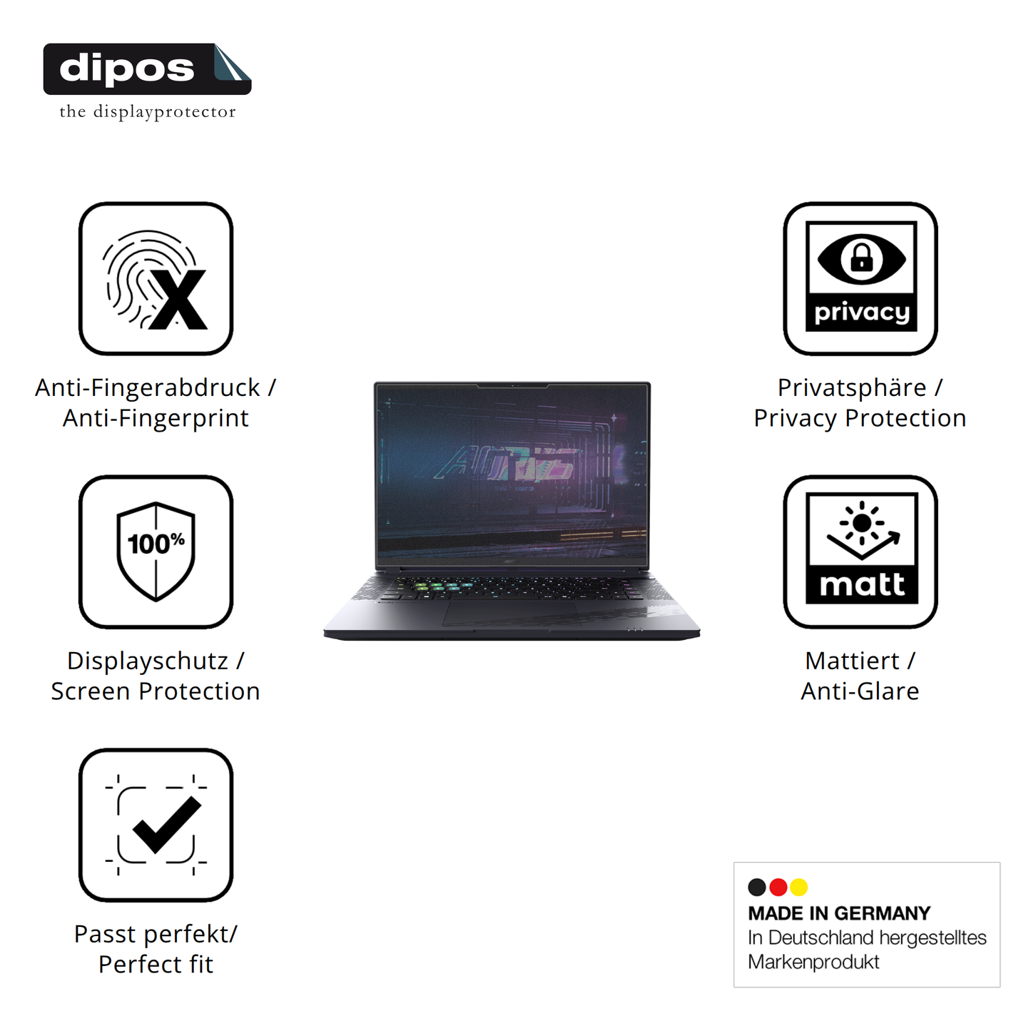 Privatsphäre-Schutz durch Sichtschutz-Folie passend zugeschnitten für Gigabyte Aorus 16X 2024
