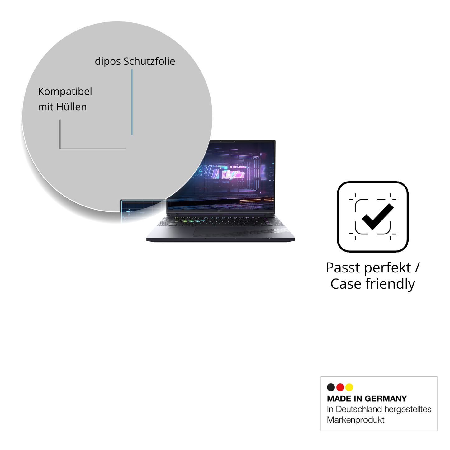 Schutzfolie mit optimaler Passform, zur Verwendung mit Hüllen geeignet