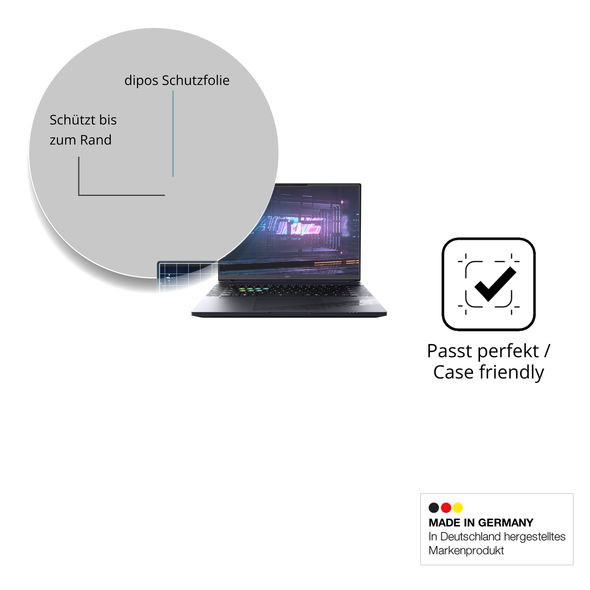 Schutzglasfolie mit optimaler Passform, zur Verwendung mit Hüllen geeignet