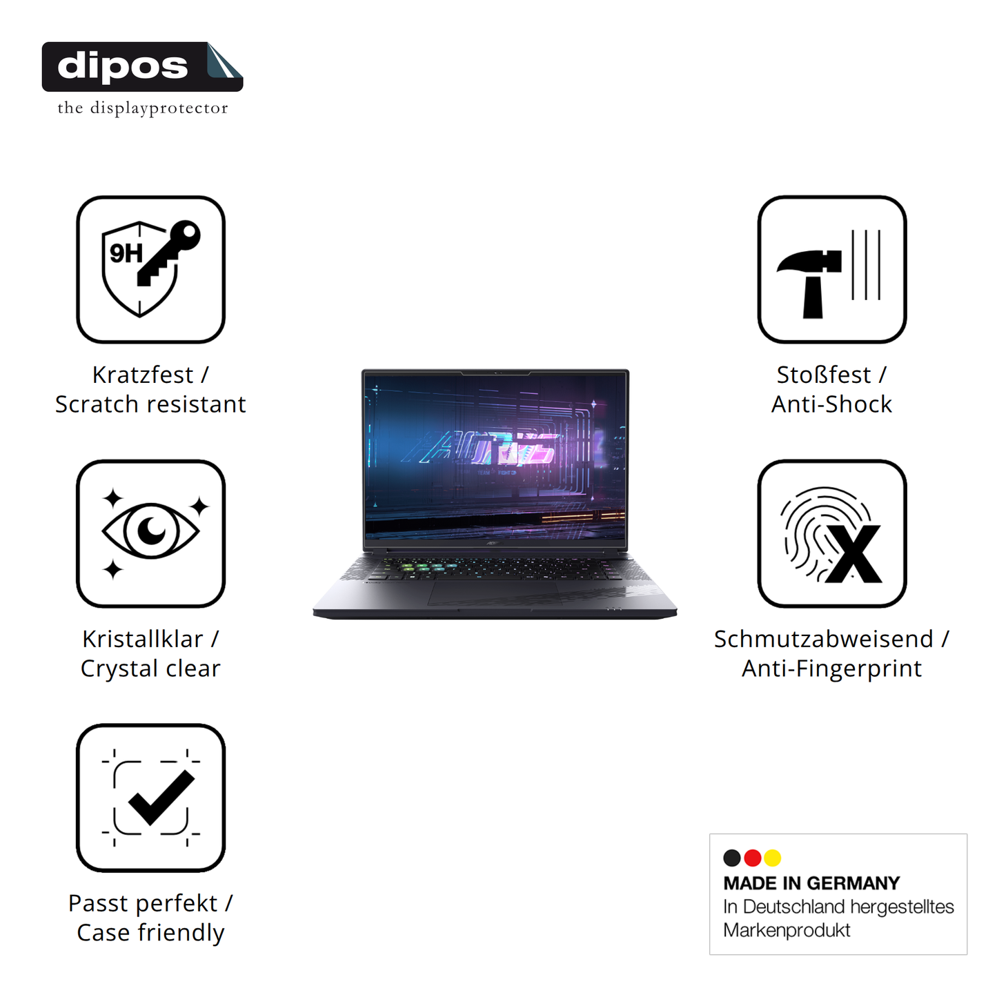 Displayschutz hergestellt in Deutschland, höchste Qualität made in Germany