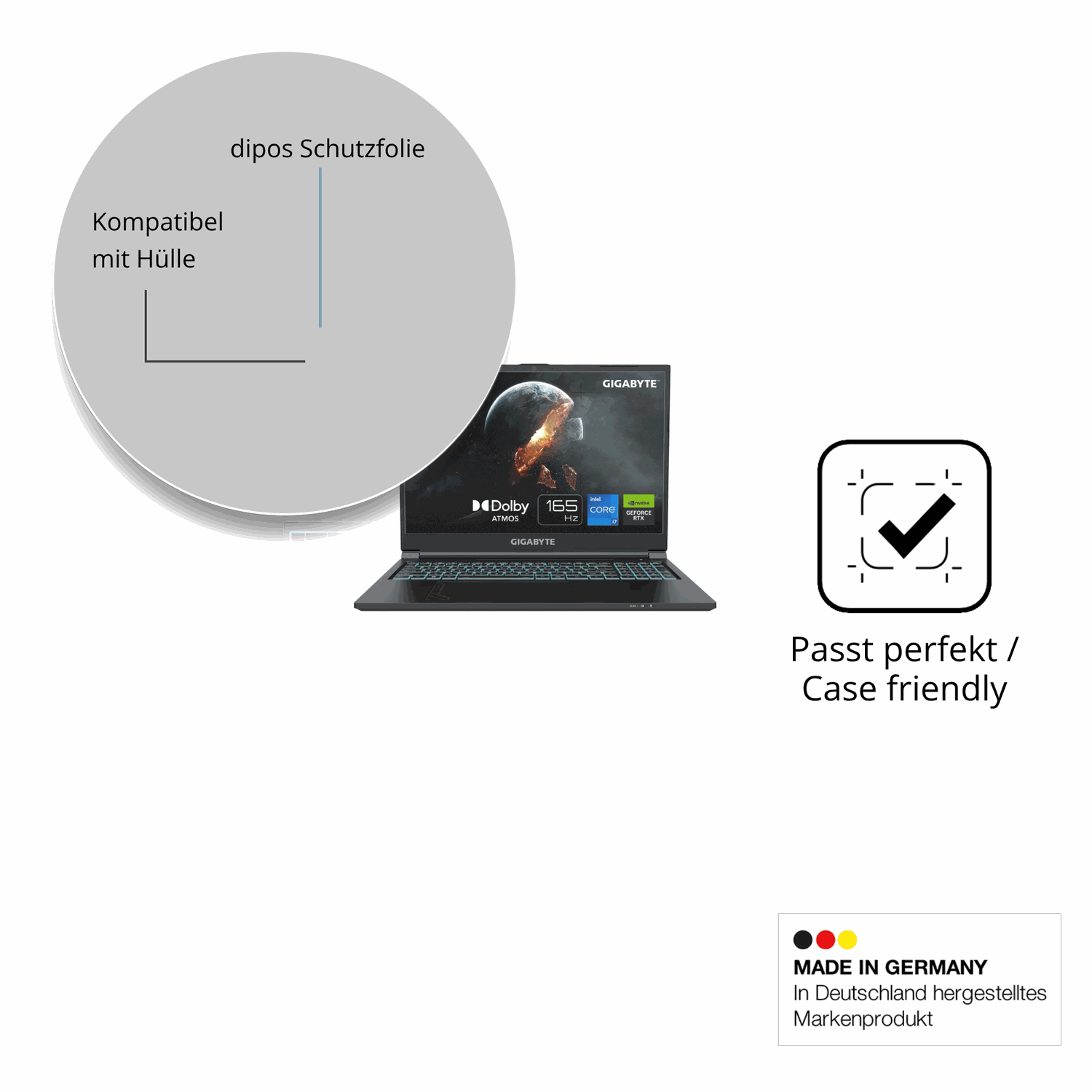 Schutzfolie mit optimaler Passform, zur Verwendung mit Hüllen geeignet