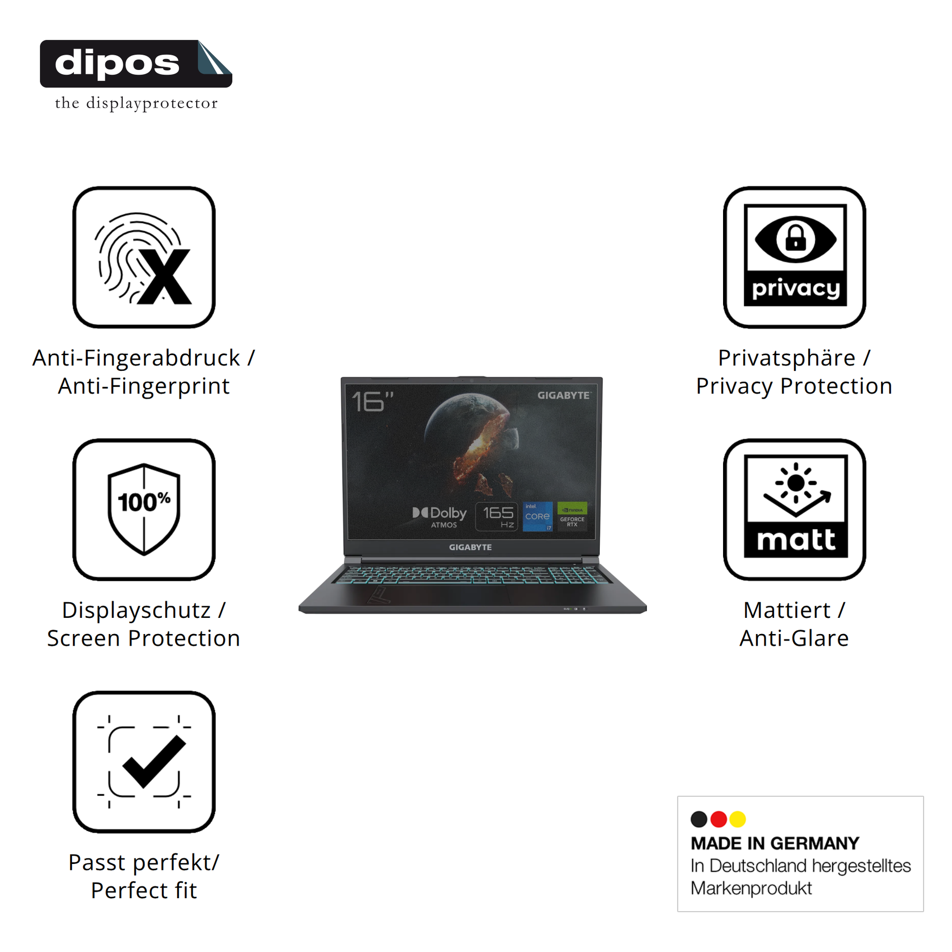 Privatsphäre-Schutz durch Sichtschutz-Folie passend zugeschnitten für Gigabyte G6 2023