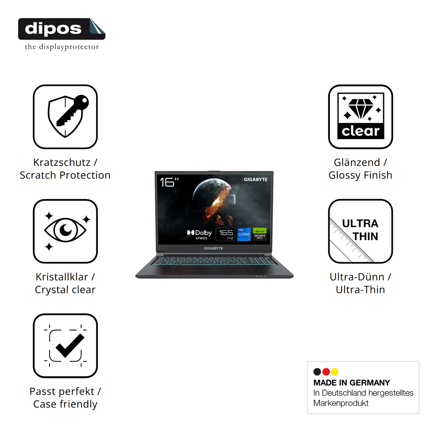 Displayschutz hergestellt in Deutschland, höchste Qualität made in Germany