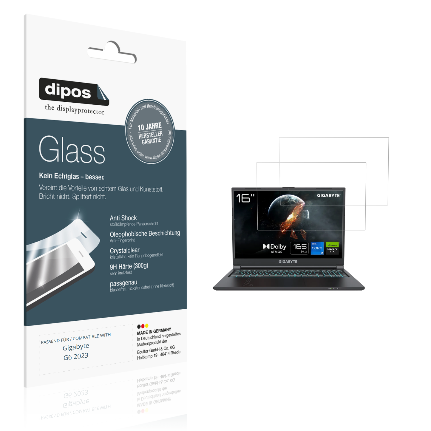 Klare Displayschutzfolie von dipos passend für Gigabyte G6 2023, 9H kratzfest und blasenfrei montiert