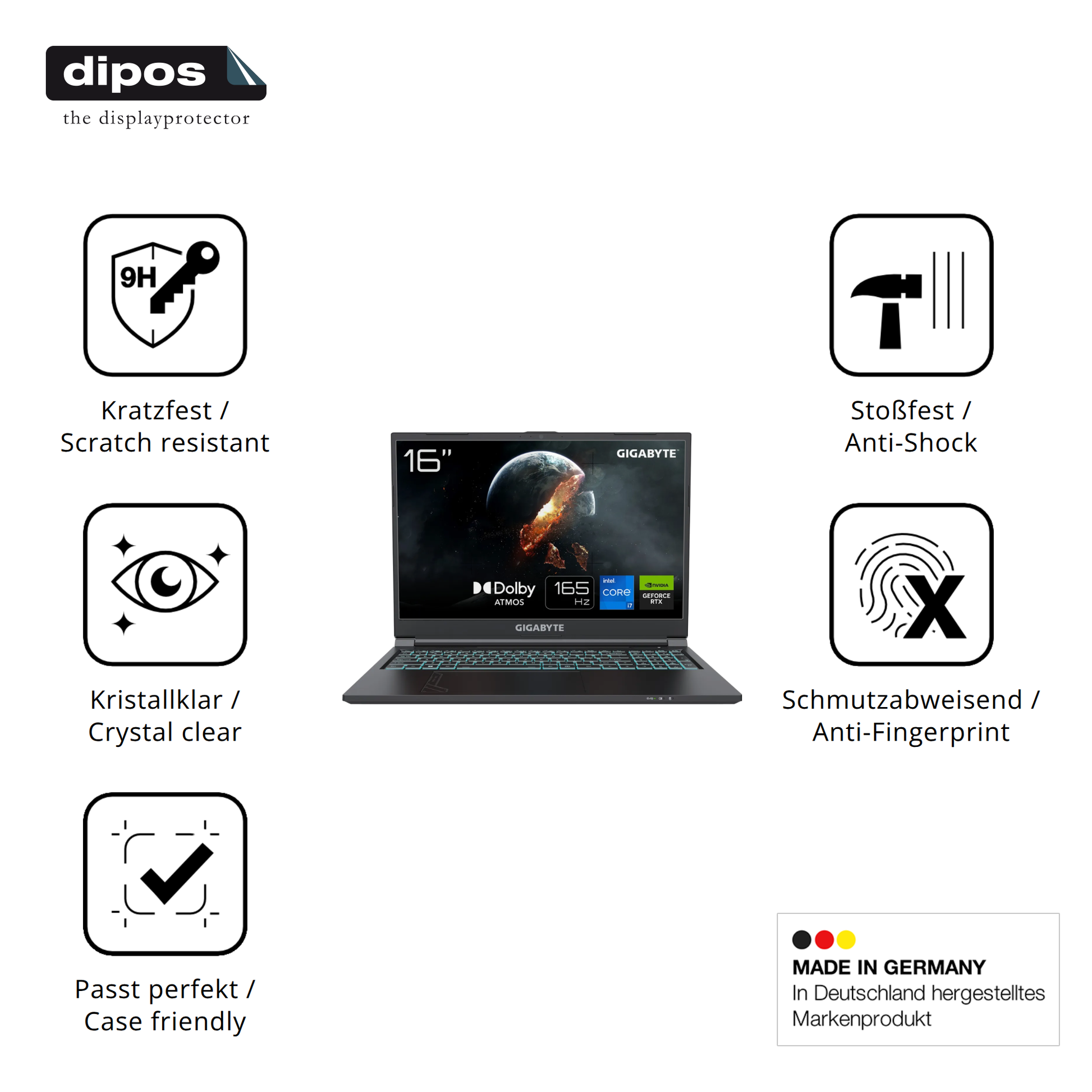 Displayschutz hergestellt in Deutschland, höchste Qualität made in Germany
