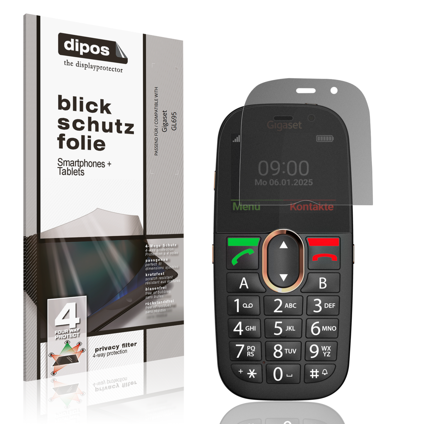 Blickschutzfolie von dipos passend für Gigaset GL695, präziser Zuschnitt und blasenfrei montiert