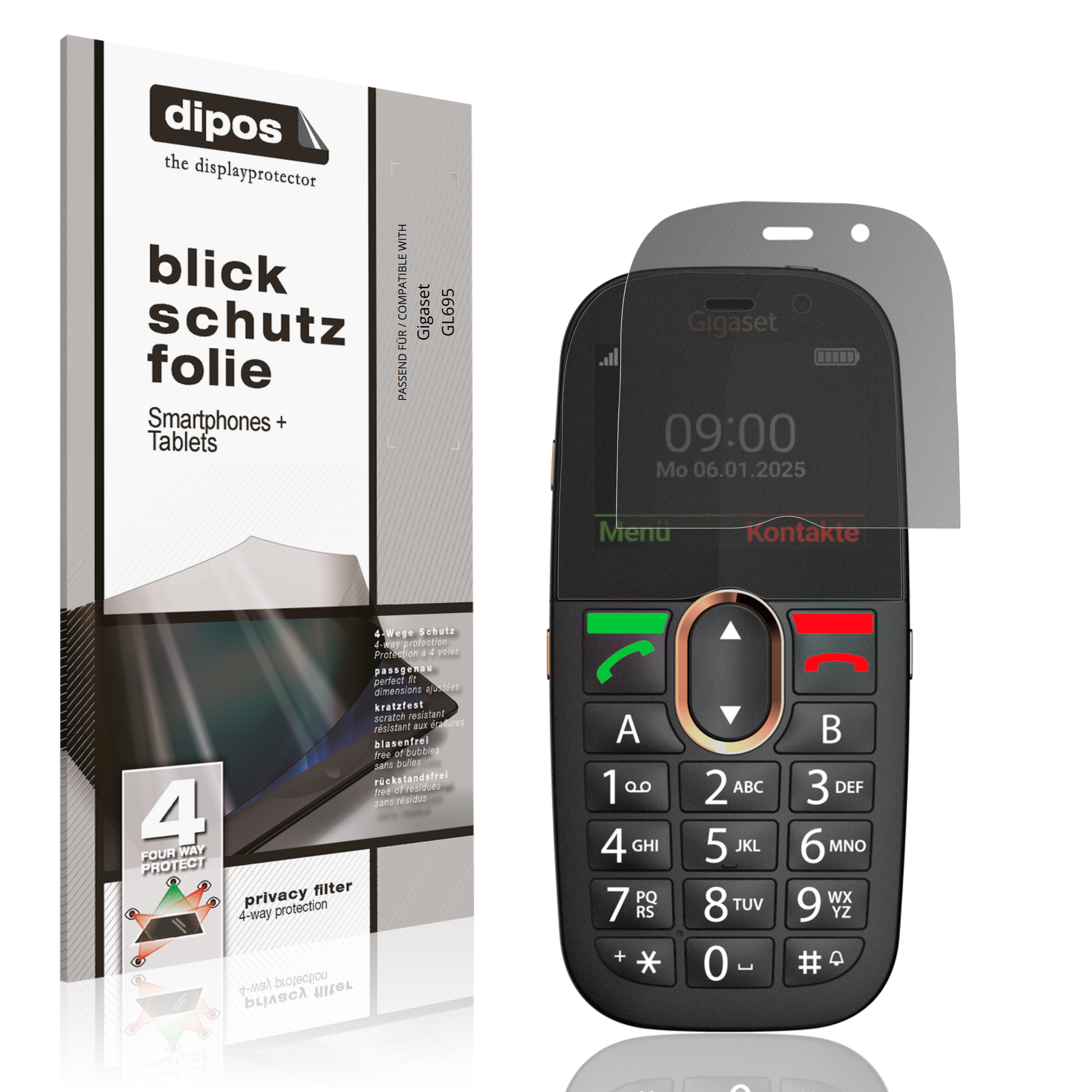 Blickschutzfolie von dipos passend für Gigaset GL695, präziser Zuschnitt und blasenfrei montiert