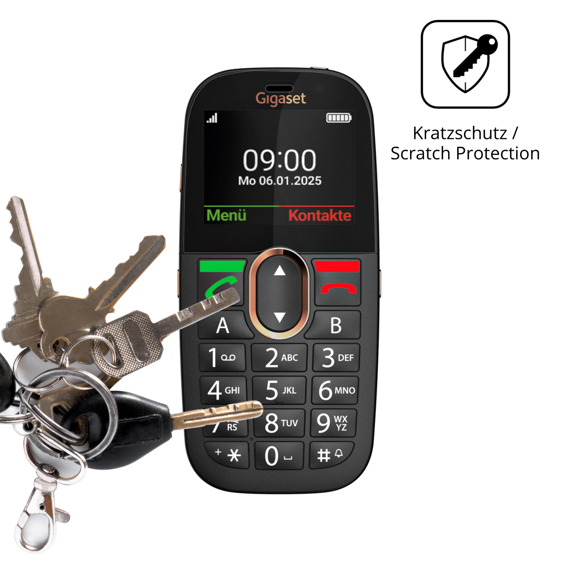 Schutz gegen Kratzer auf dem Gigaset GL695 Glas durch Schlüssel oder Ähnliches