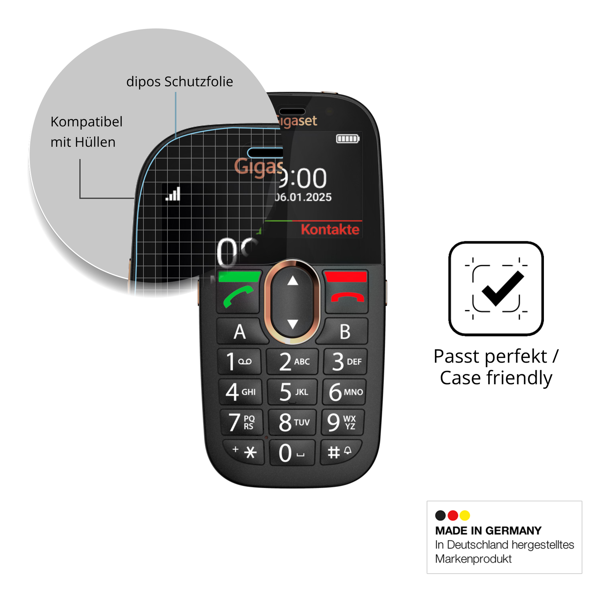 Schutzfolie mit optimaler Passform, zur Verwendung mit Hüllen geeignet
