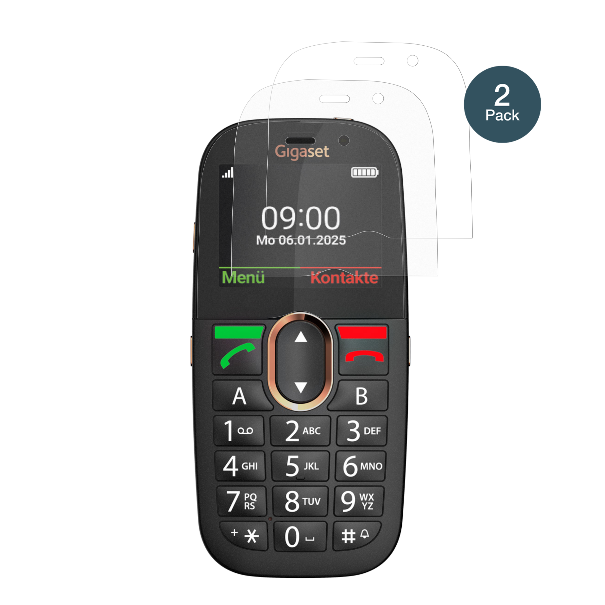 GigasetGL695 mit aufgebrachter dipos Panzerfolie, die lästige Fingerabdrücke minimiert