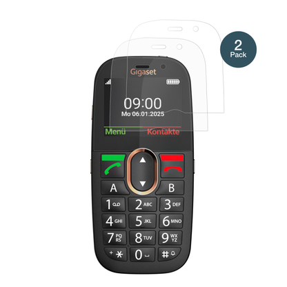 GigasetGL695 mit aufgebrachter dipos Panzerfolie, die lästige Fingerabdrücke minimiert