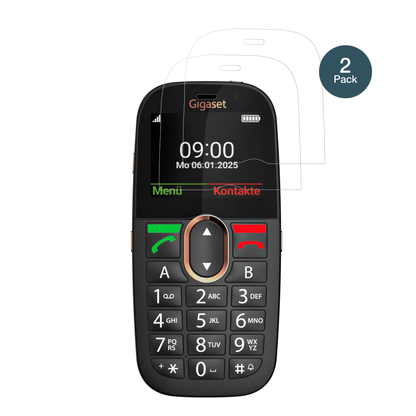 GigasetGL695 mit aufgebrachter dipos Flex Schutzfolie, glasklare Darstellung ohne Einschränkungen