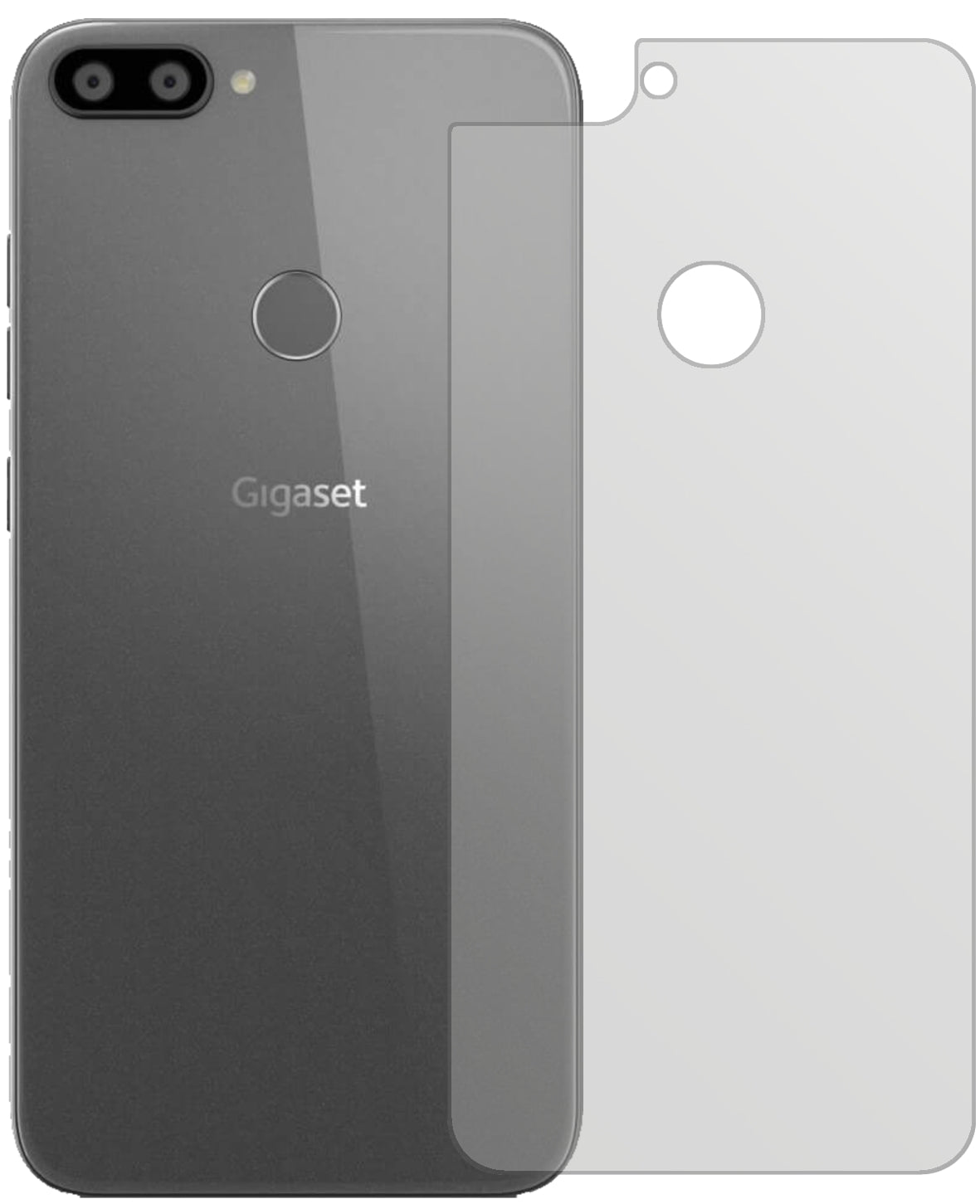 GigasetGS195 Pummelphone Rückseite mit aufgebrachter dipos Displayschutzfolie, die lästige Fingerabdrücke minimiert