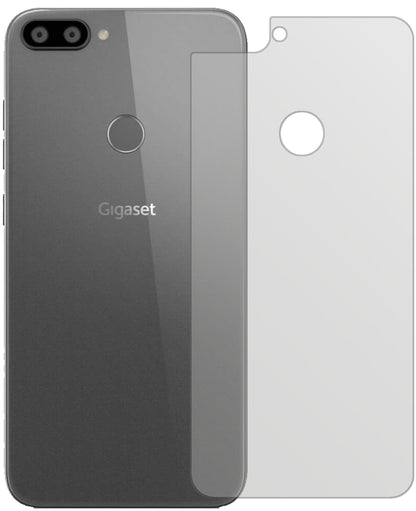 GigasetGS195 Pummelphone Rückseite mit aufgebrachter dipos Displayschutzfolie, die lästige Fingerabdrücke minimiert