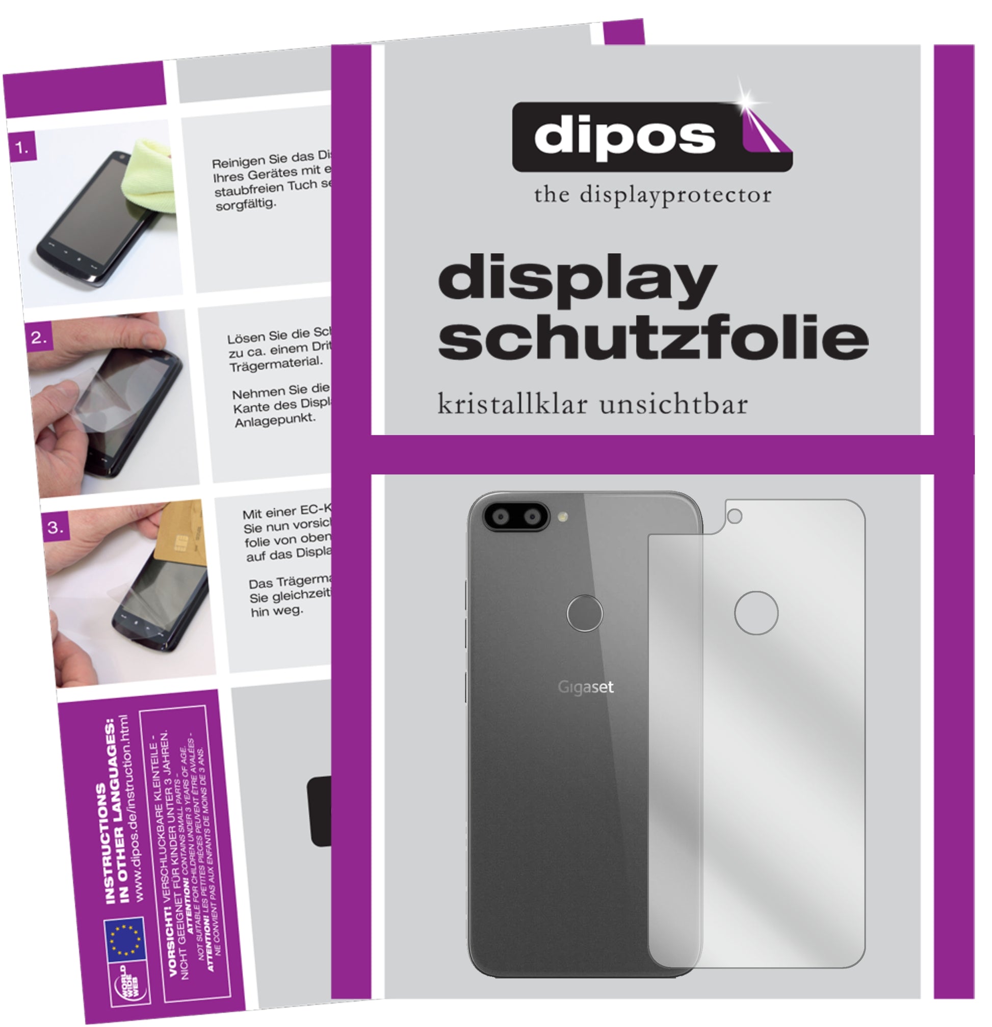 Klare Displayschutzfolie von dipos passend für Gigaset GS195 Rückseite, präziser Zuschnitt und blasenfrei montiert