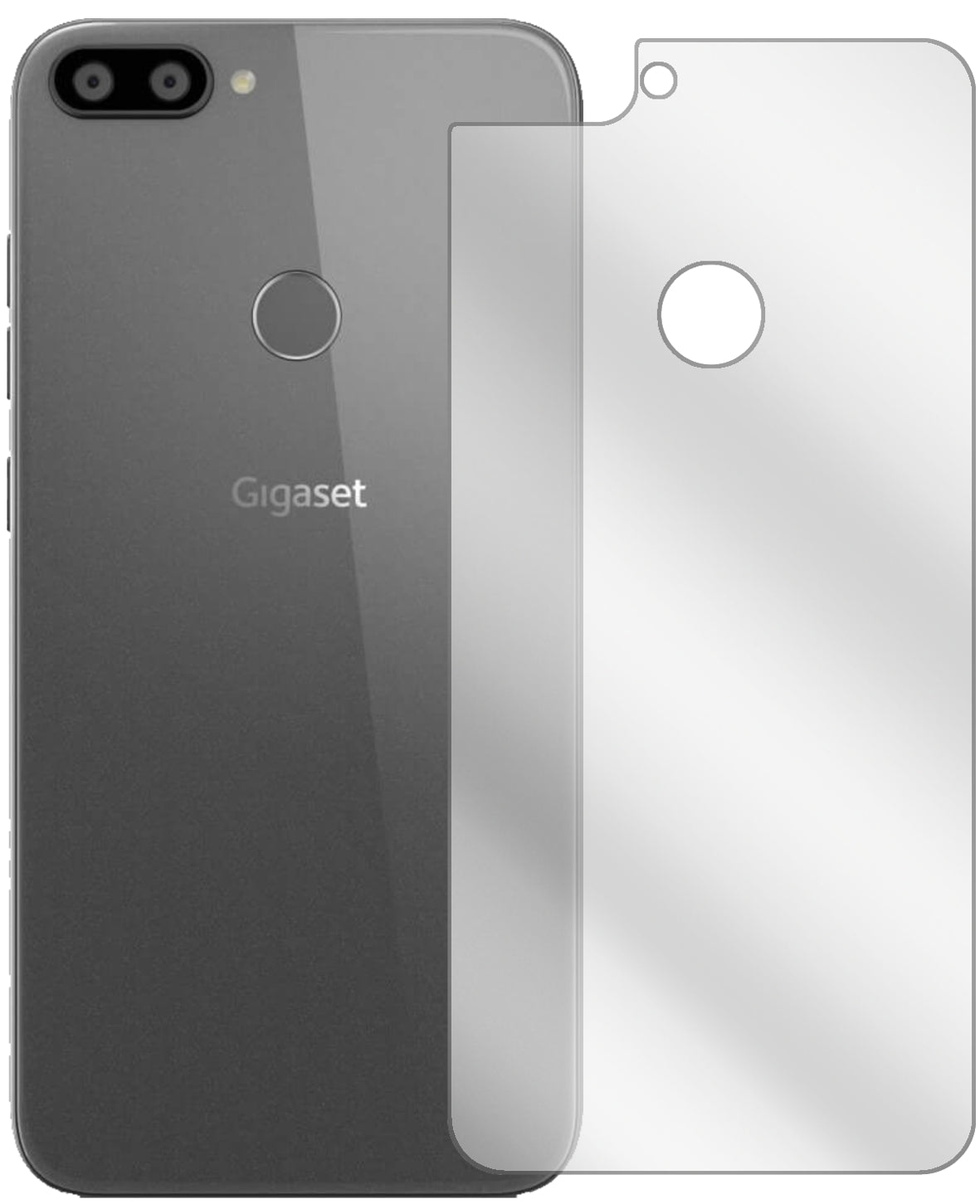 GigasetGS195 Rückseite mit aufgebrachter dipos Displayschutzfolie, glasklare Darstellung ohne Einschränkungen
