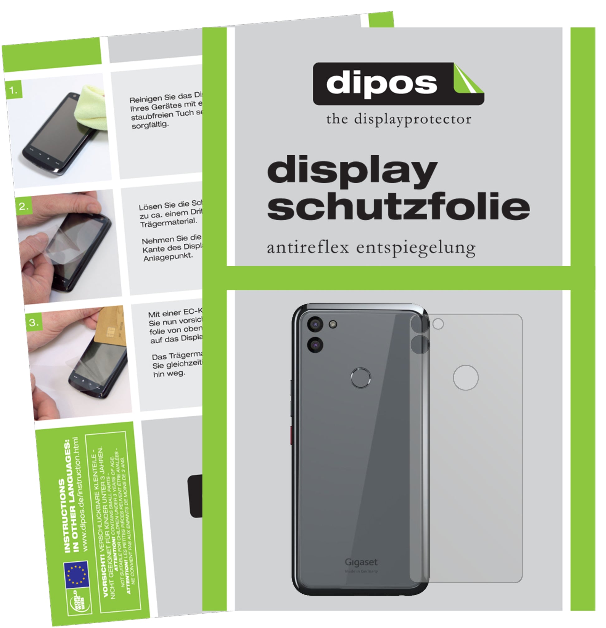 Matte Displayschutzfolie von dipos passend für Gigaset GS5 Rückseite, präziser Zuschnitt und blasenfrei montiert