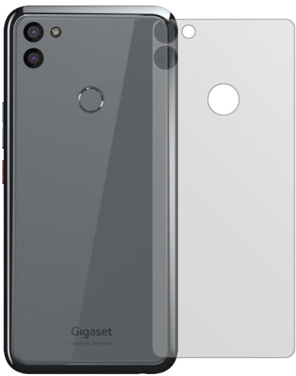 GigasetGS5 Rückseite mit aufgebrachter dipos Displayschutzfolie, die lästige Fingerabdrücke minimiert
