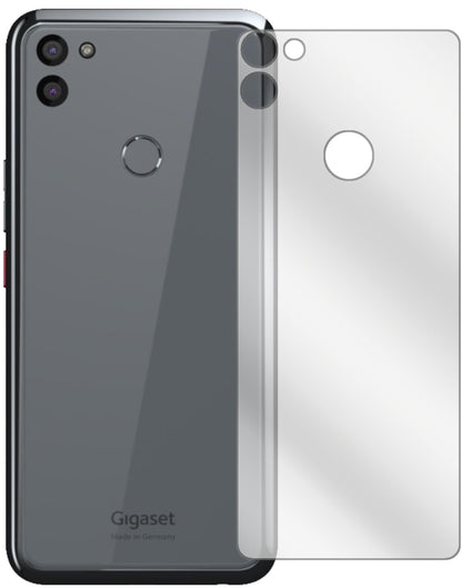 GigasetGS5 Rückseite mit aufgebrachter dipos Displayschutzfolie, glasklare Darstellung ohne Einschränkungen