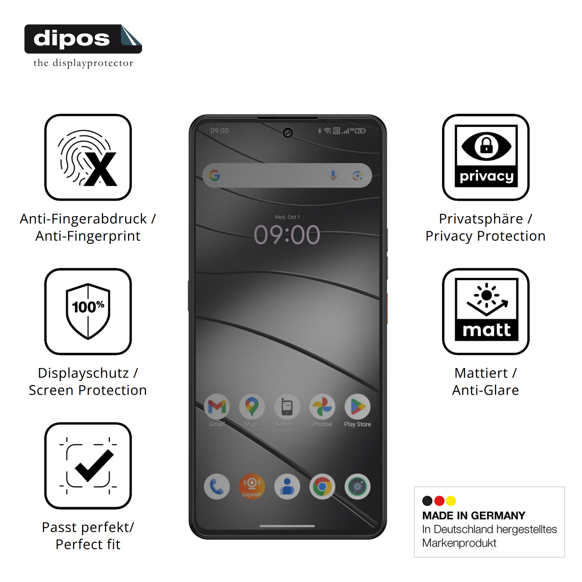 Privatsphäre-Schutz durch Sichtschutz-Folie passend zugeschnitten für Gigaset GS6