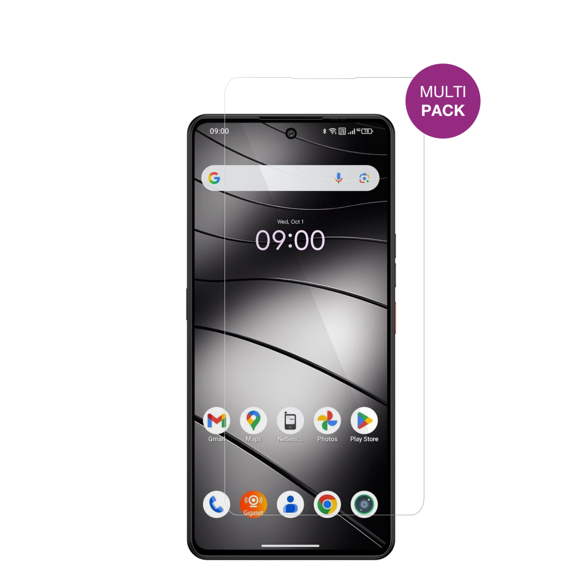 GigasetGS6 Pro mit aufgebrachter dipos Displayschutzfolie, glasklare Darstellung ohne Einschränkungen