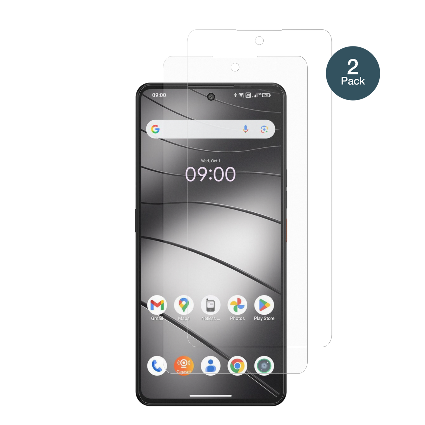 GigasetGS6 Pro mit aufgebrachter dipos Panzerfolie, die lästige Fingerabdrücke minimiert