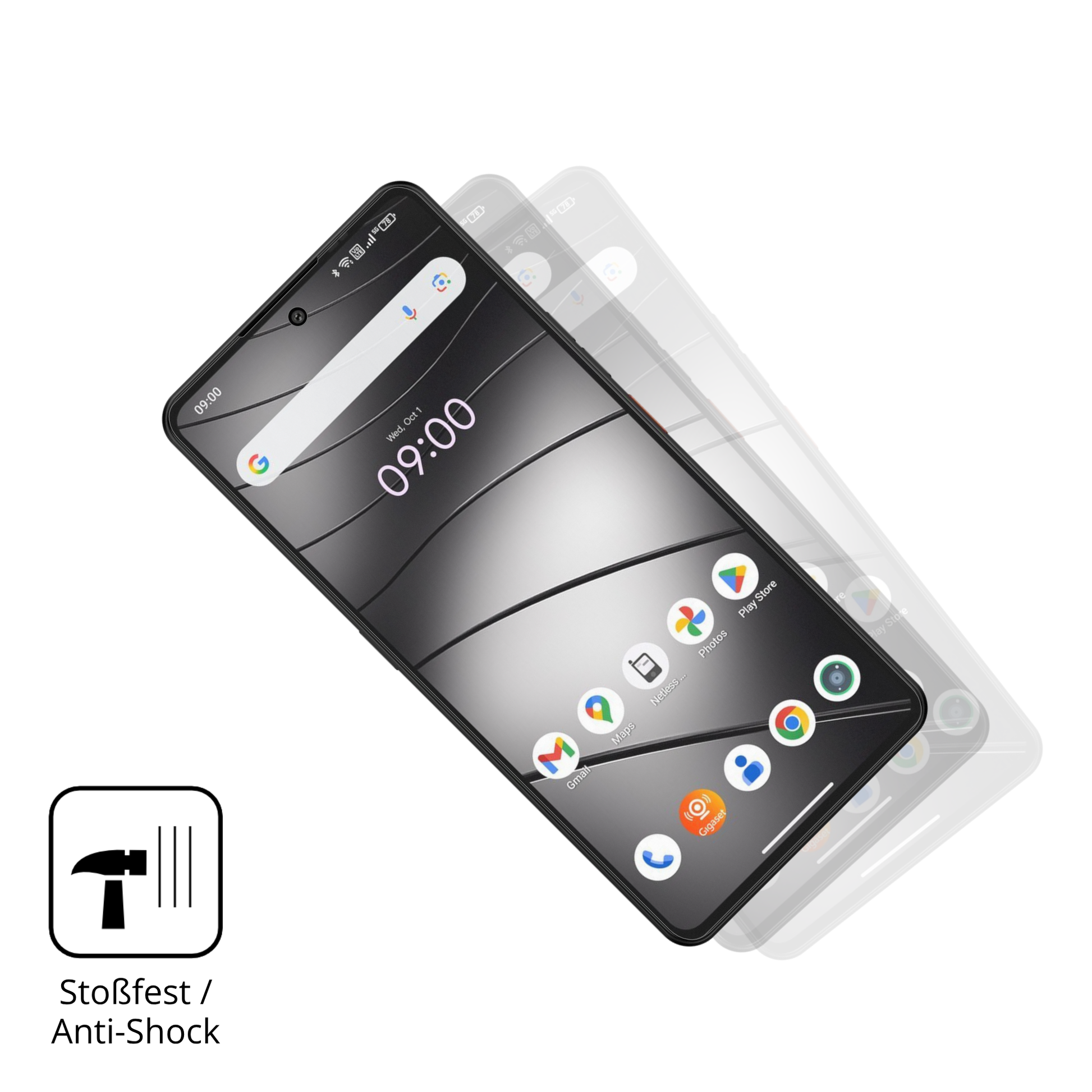 Schutz gegen Kratzer auf dem Gigaset GS6 Pro Glas durch Schlüssel, Stöße gegen die Tischkante oder Stürze