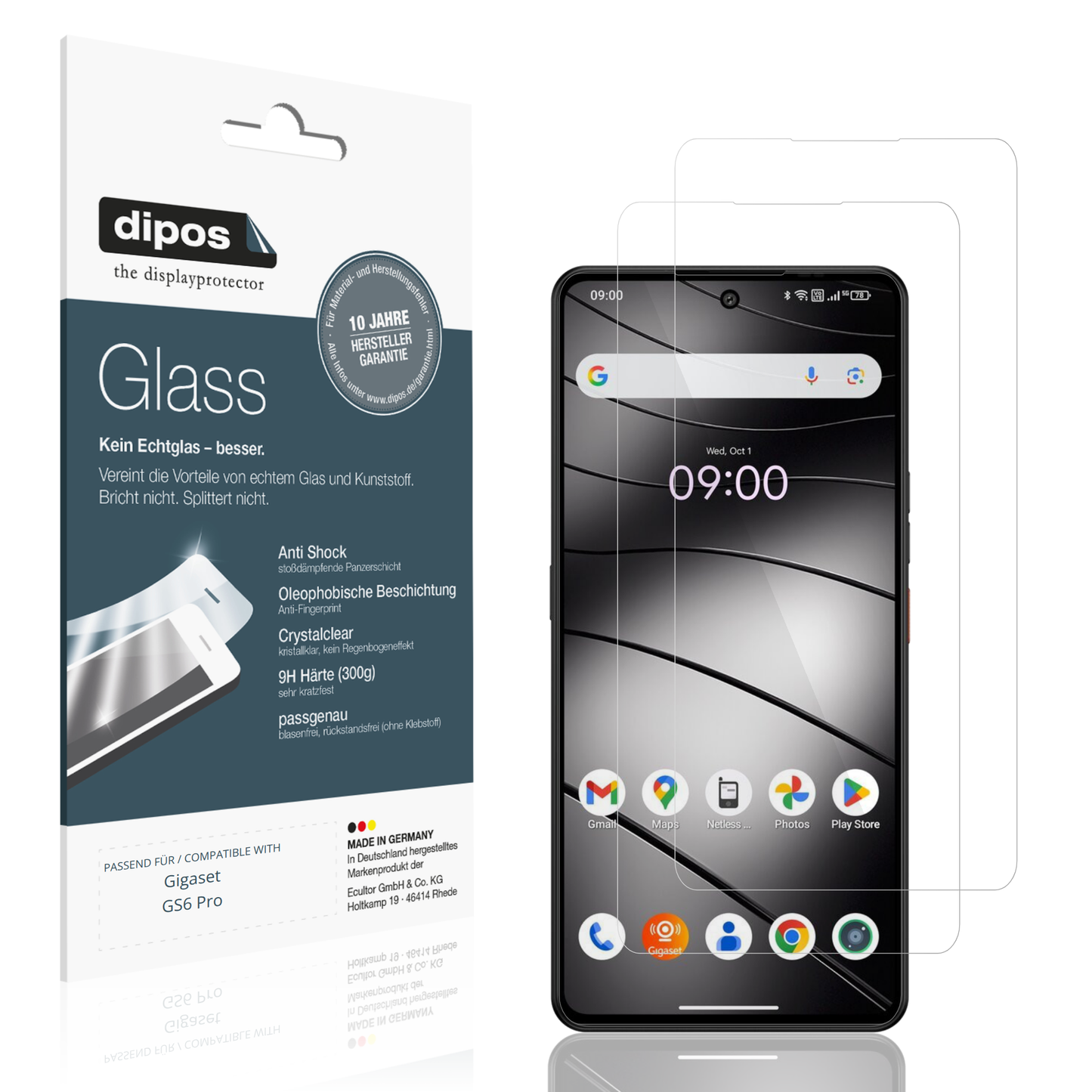 Klare Displayschutzfolie von dipos passend für Gigaset GS6 Pro, 9H kratzfest und blasenfrei montiert