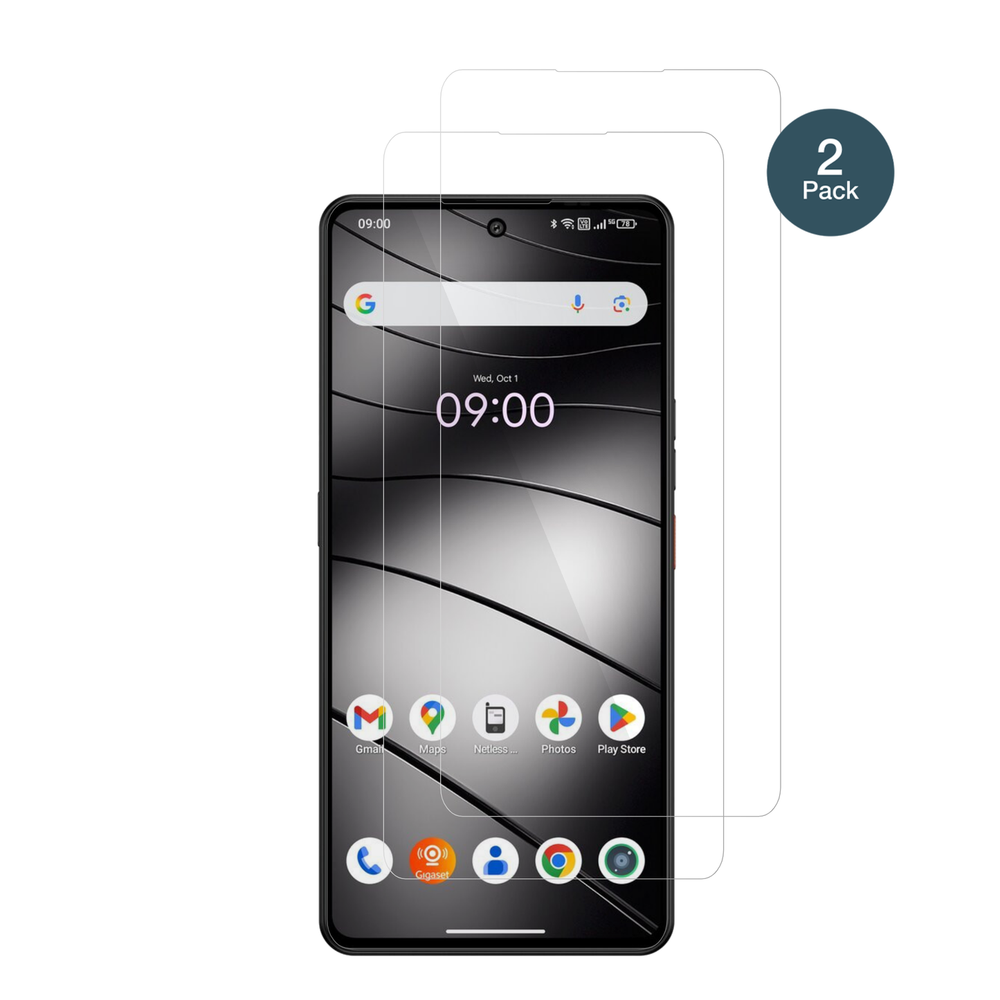 GigasetGS6 Pro mit aufgebrachter dipos Flex Schutzfolie, glasklare Darstellung ohne Einschränkungen