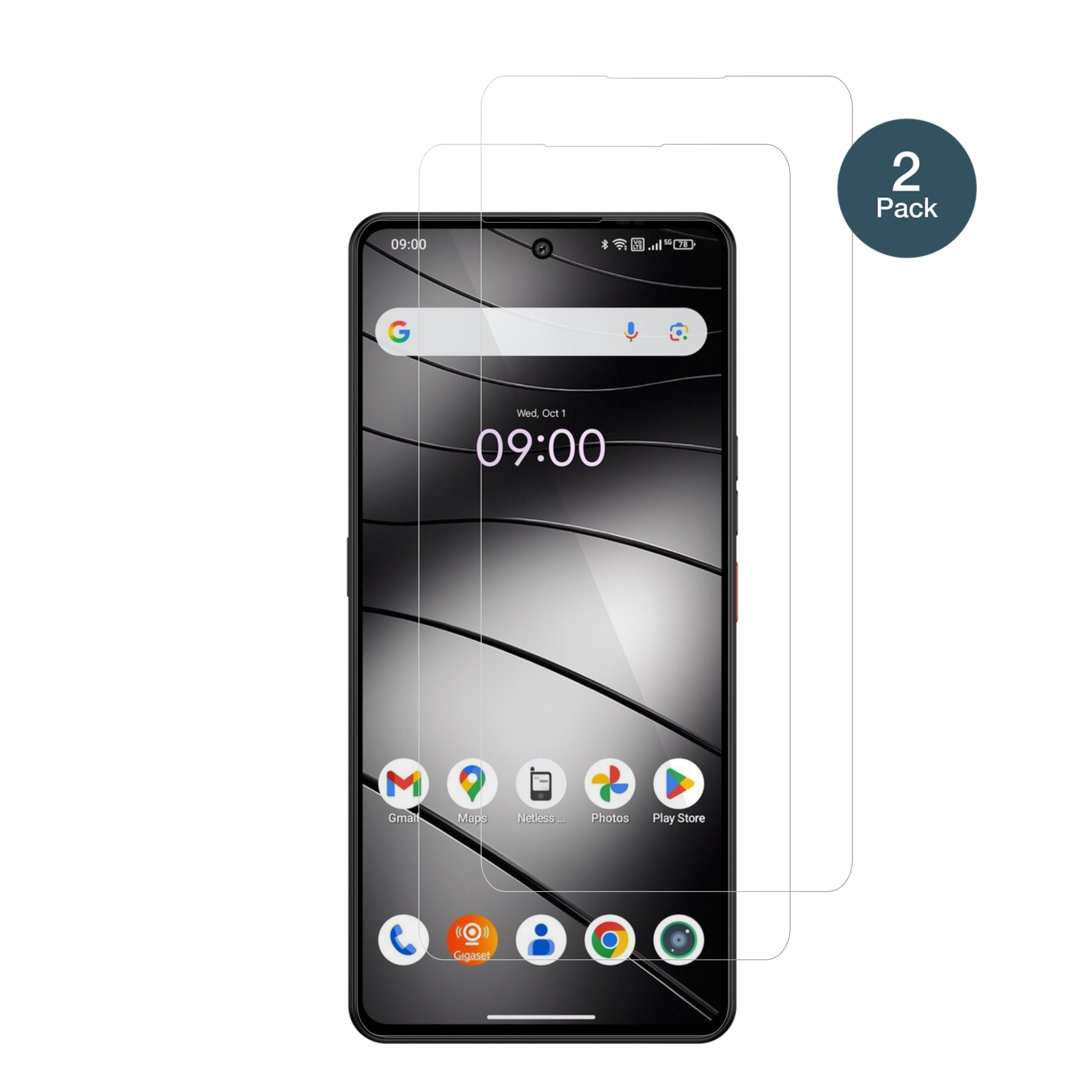 GigasetGS6 Pro mit aufgebrachter dipos Flex Schutzfolie, glasklare Darstellung ohne Einschränkungen