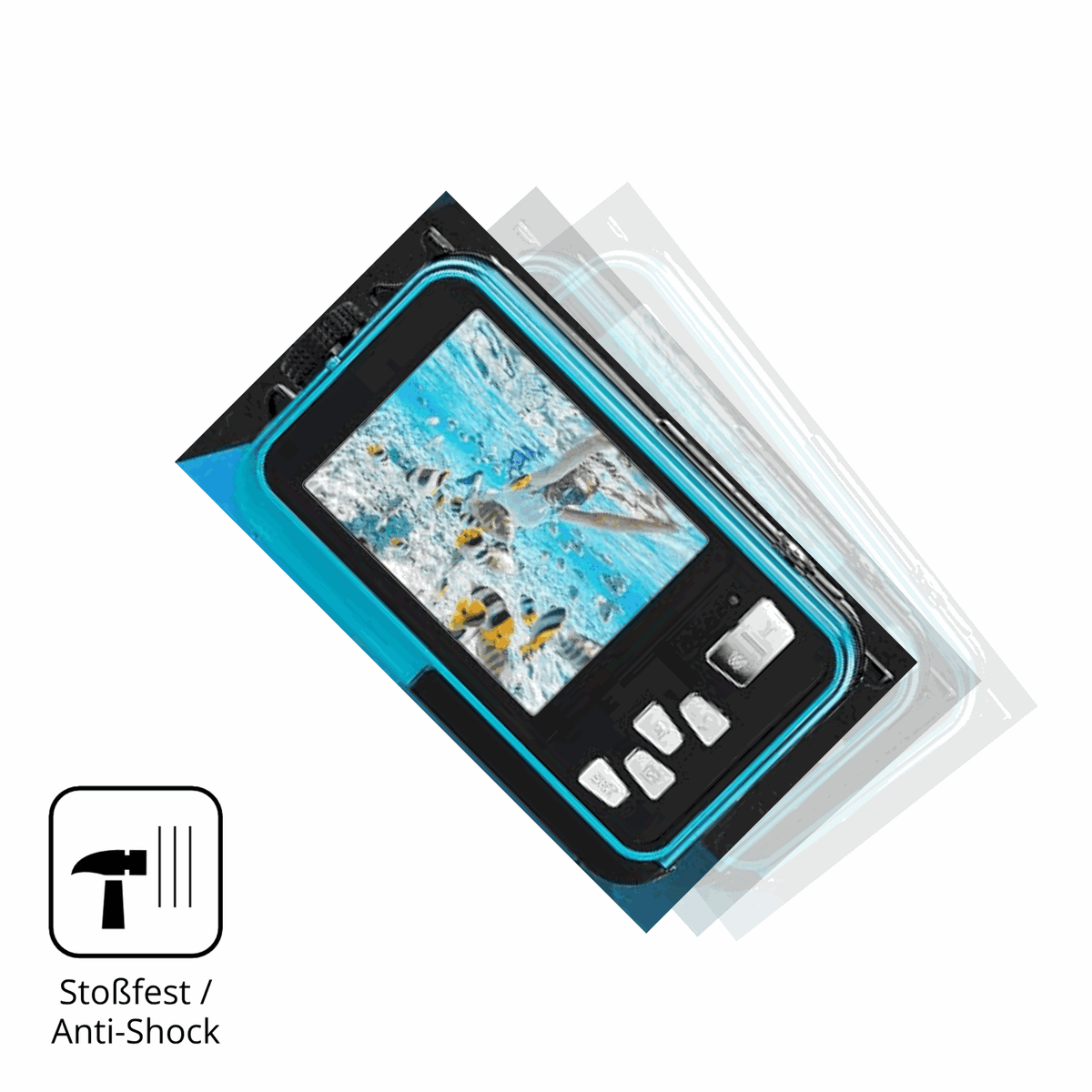 Schutz gegen Kratzer auf dem AgfaPhoto Realishot WP8000 Glas durch Schlüssel, Stöße gegen die Tischkante oder Stürze