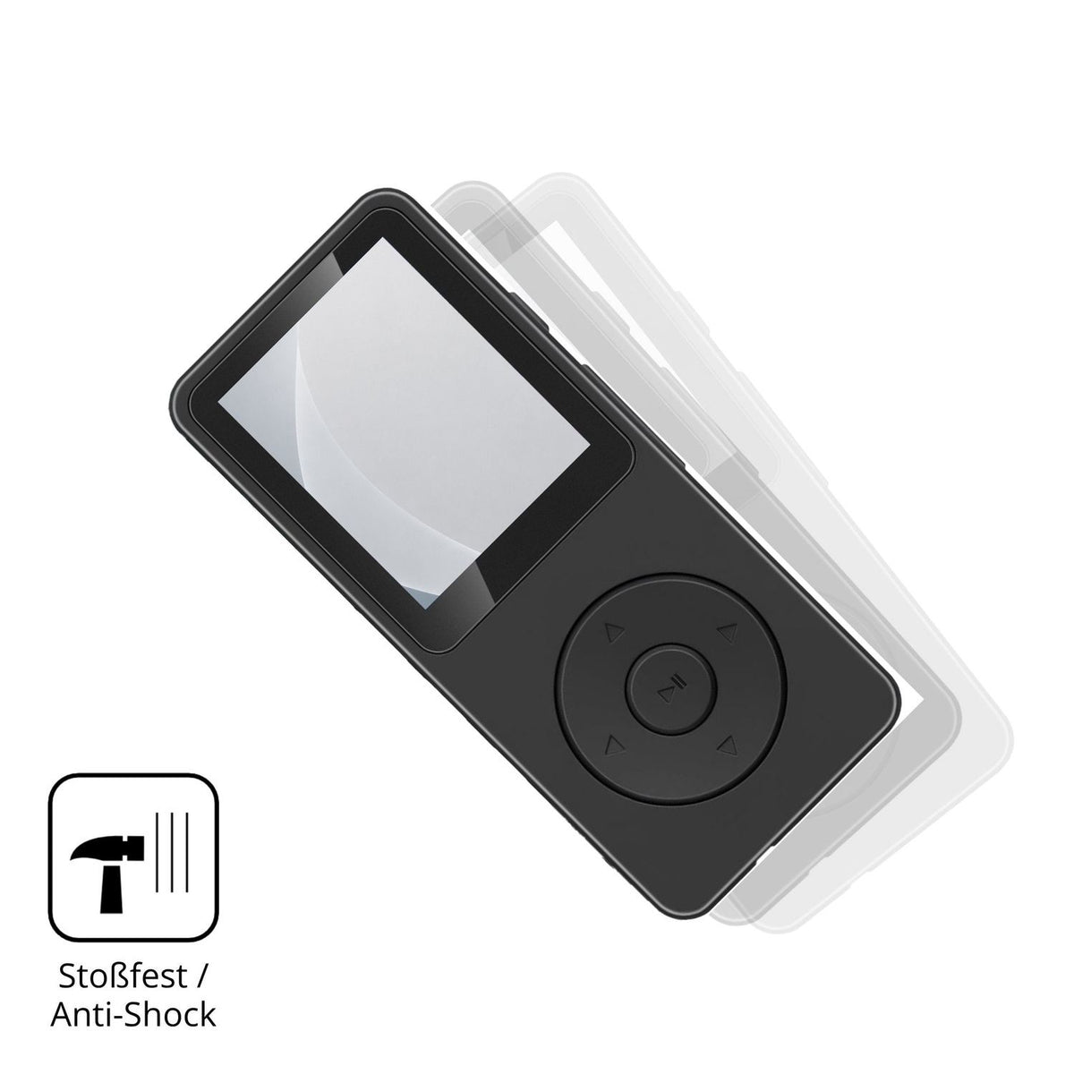 Schutz gegen Kratzer auf dem Aroeally MP3-01F Glas durch Schlüssel, Stöße gegen die Tischkante oder Stürze