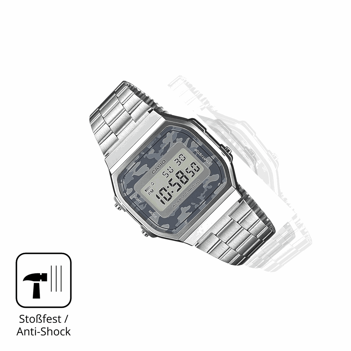 Schutz gegen Kratzer auf dem Casio A168WEC-1EF Glas durch Schl�ssel, St��e gegen die Tischkante oder St�rze