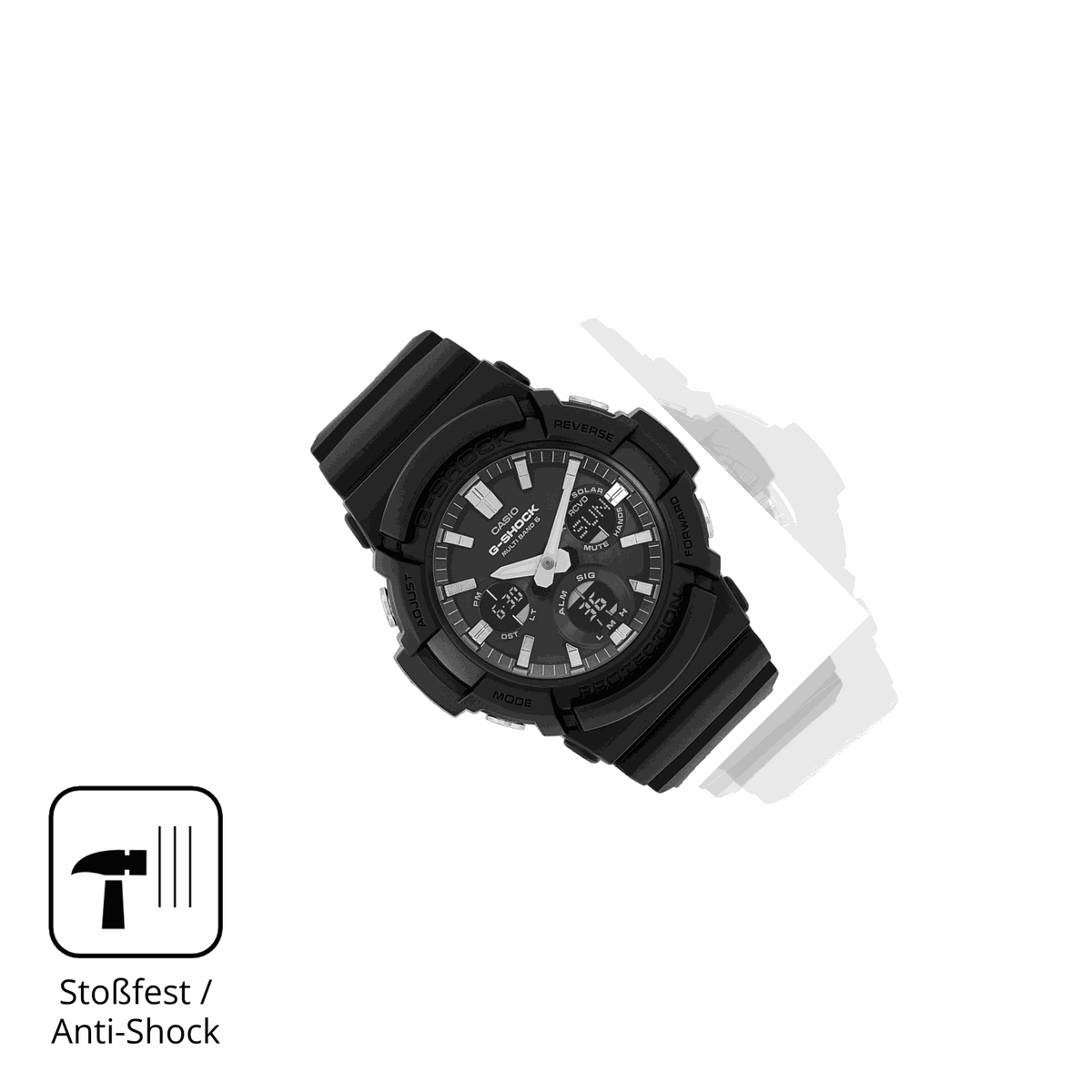 Schutz gegen Kratzer auf dem Casio G-Shock GAW-100 Glas durch Schl�ssel, St��e gegen die Tischkante oder St�rze
