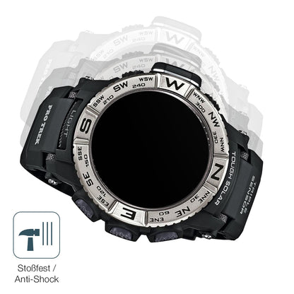 Schutz gegen Kratzer auf dem Casio Pro Trek PRW-3500-1 Glas durch Schlüssel, Stöße gegen die Tischkante oder Stürze