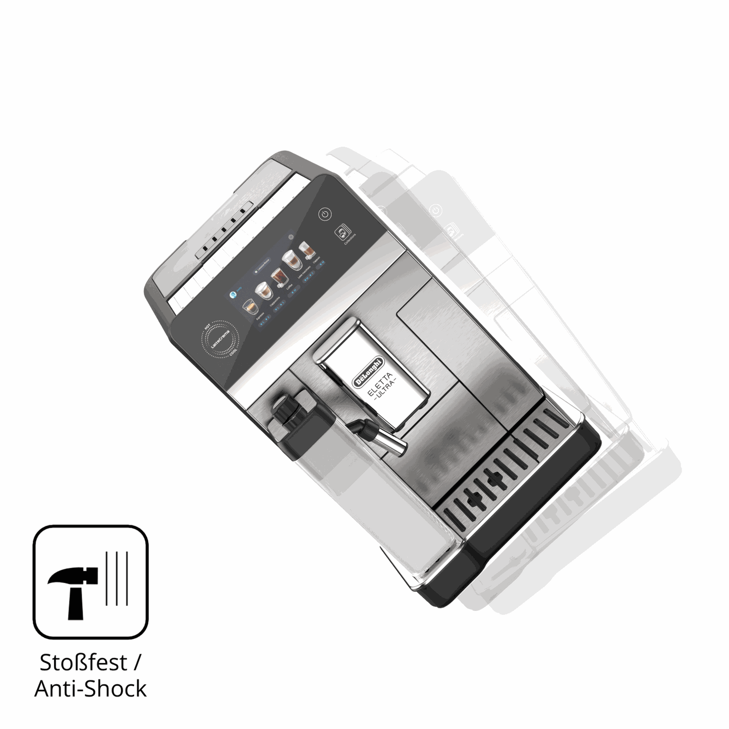 Schutz gegen Kratzer auf dem DeLonghi Eletta Ultra 2026 Glas durch Schlüssel, Stöße gegen die Tischkante oder Stürze