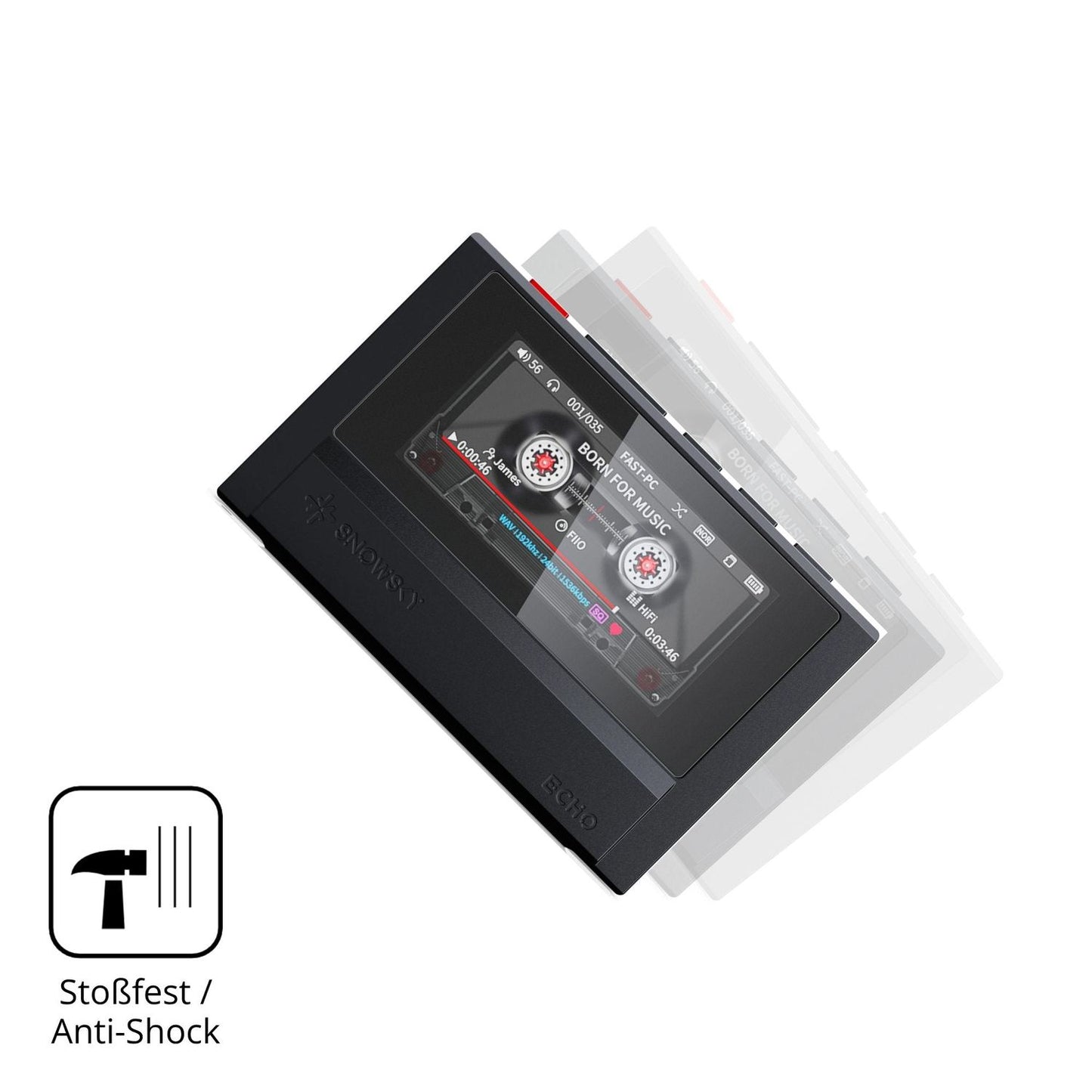 Schutz gegen Kratzer auf dem FiiO Echo Retro Glas durch Schlüssel, Stöße gegen die Tischkante oder Stürze