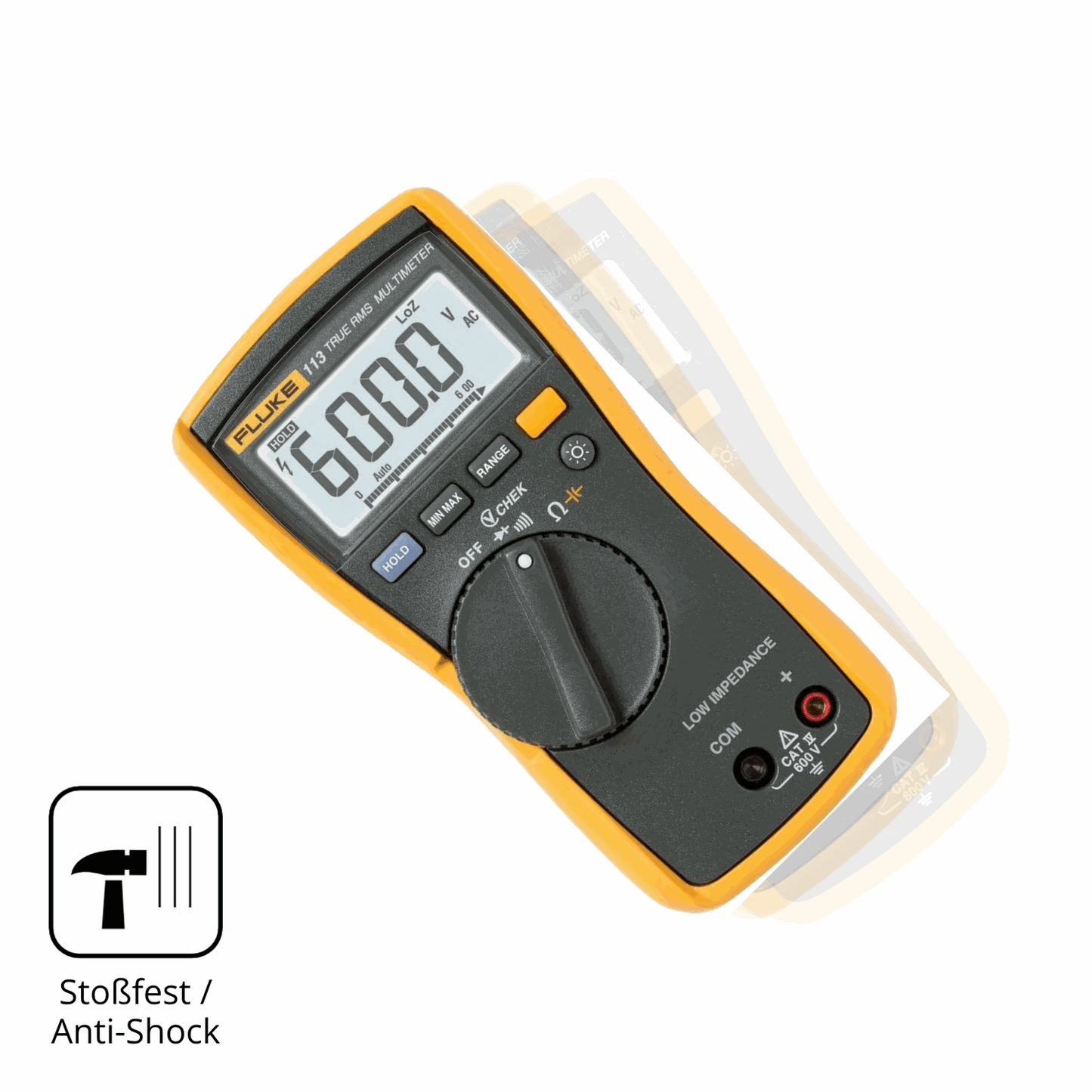 Schutz gegen Kratzer auf dem Fluke MultiMeter 113 Glas durch Schl�ssel, St��e gegen die Tischkante oder St�rze