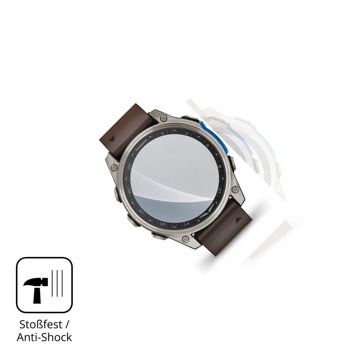 Schutz gegen Kratzer auf dem Garmin D2 Mach 2 47mm Glas durch Schlüssel, Stöße gegen die Tischkante oder Stürze