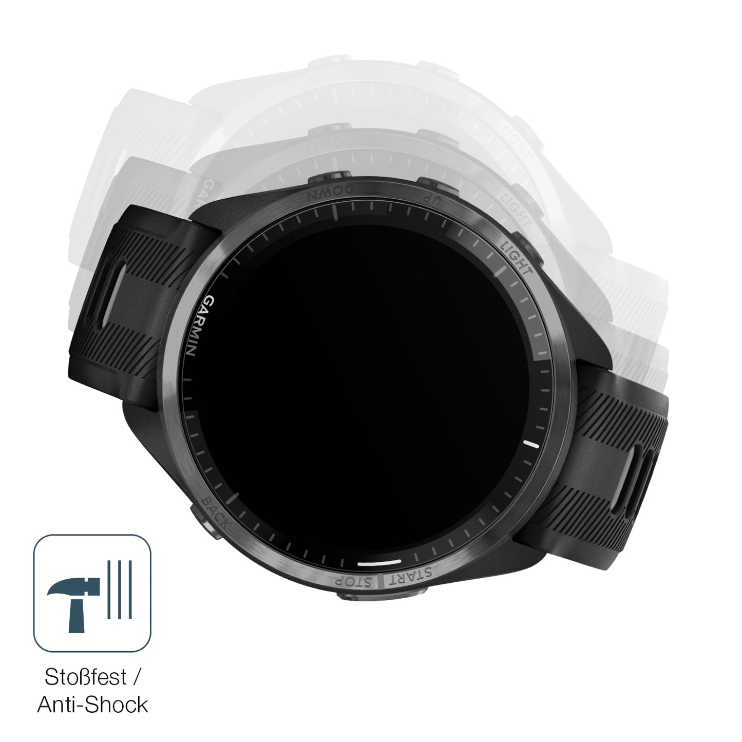Schutz gegen Kratzer auf dem Garmin Forerunner 965 Glas durch Schlüssel, Stöße gegen die Tischkante oder Stürze