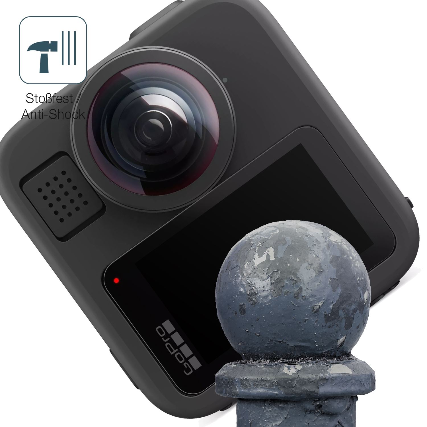 Schutz gegen Kratzer auf dem GoPro Max 2 Glas durch Schlüssel, Stöße gegen die Tischkante oder Stürze