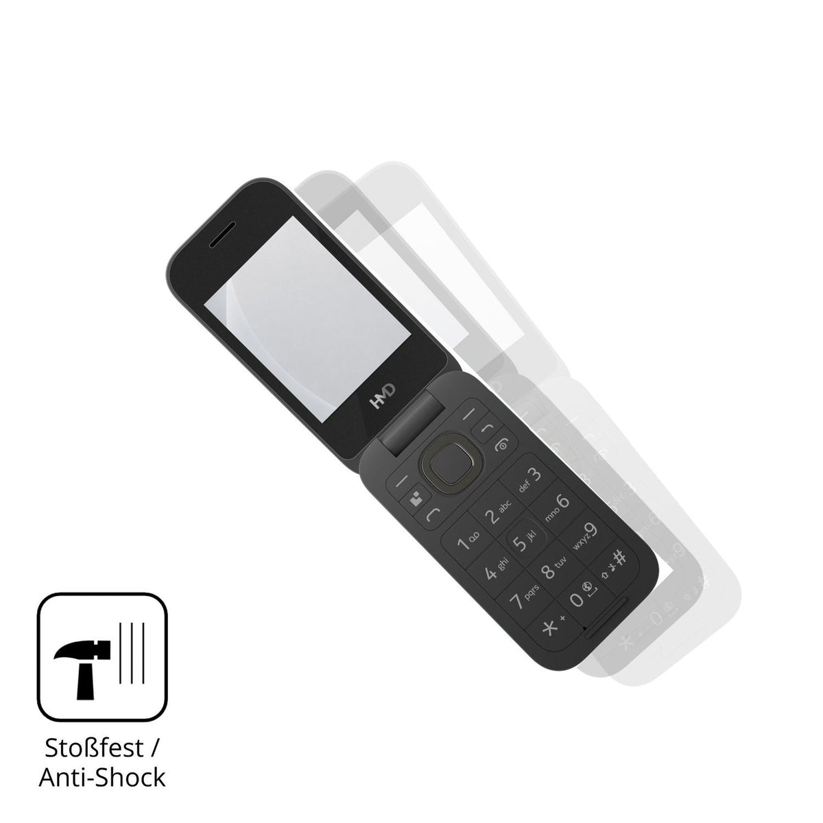 Schutz gegen Kratzer auf dem HMD 2660 Flip 4G Glas durch Schlüssel, Stöße gegen die Tischkante oder Stürze