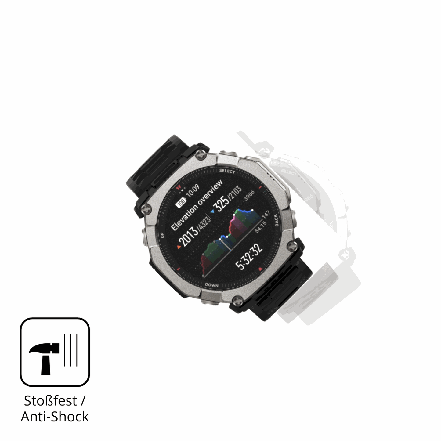 Schutz gegen Kratzer auf dem Huami Amazfit T-Rex Ultra 2 Glas durch Schlüssel, Stöße gegen die Tischkante oder Stürze