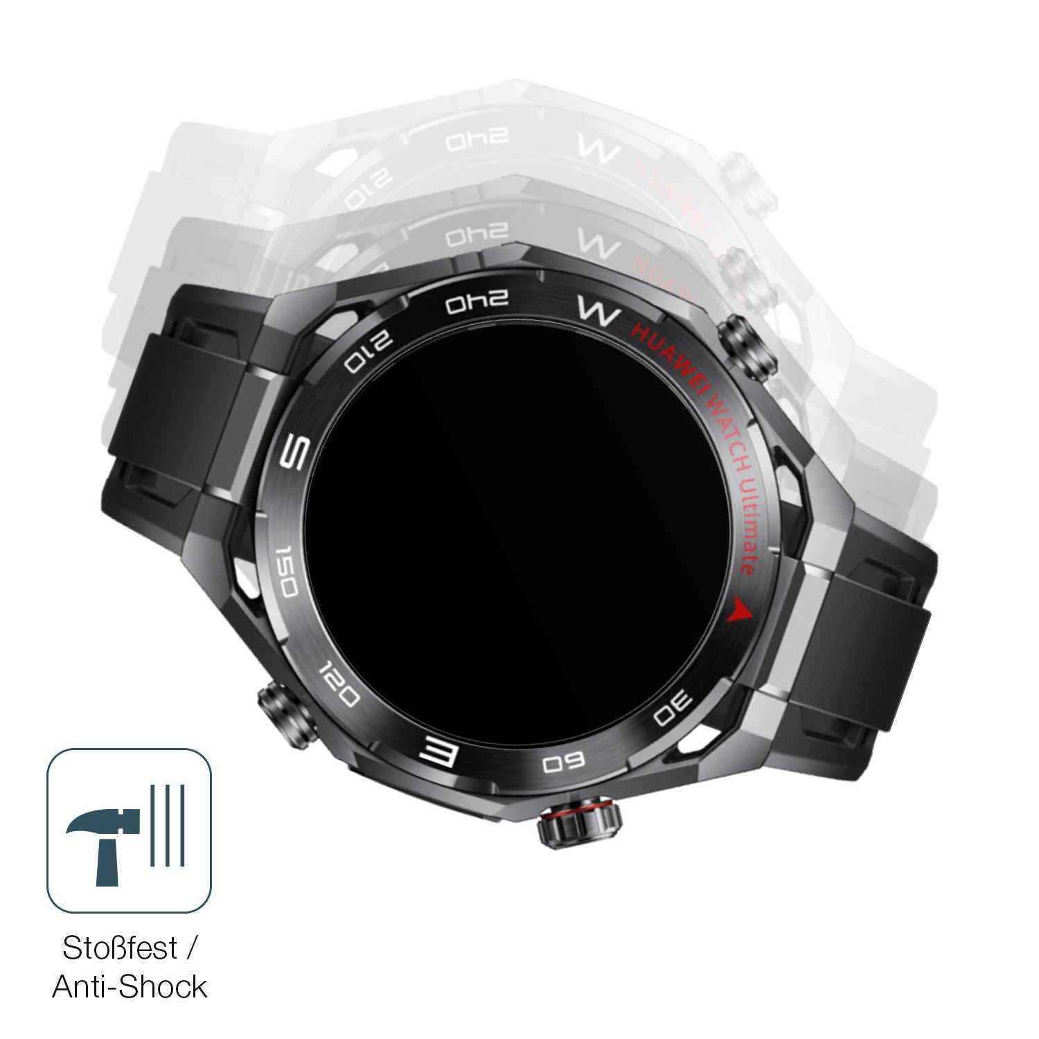 Schutz gegen Kratzer auf dem Huawei Watch Ultimate 2 Black Glas durch Schlüssel, Stöße gegen die Tischkante oder Stürze